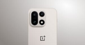 Close-up image of the OnePlus 15 5G’s triple rear camera setup with enhanced sensors for improved photography.