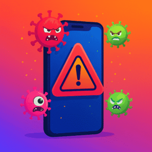 Mobile phone under malware and virus attack showing need for antivirus app