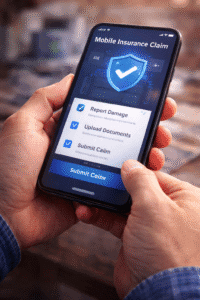 User submitting a mobile phone insurance claim through a smartphone app in India
