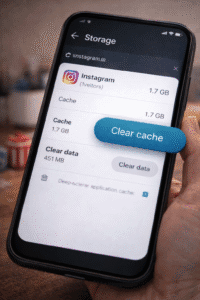 Clearing app cache on Android phone to reduce storage usage and fix storage full issue.
