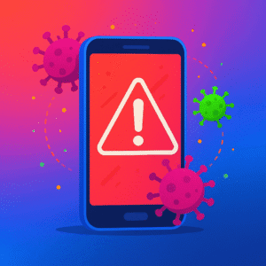 Smartphone displaying virus warning alert indicating malware threat on phone