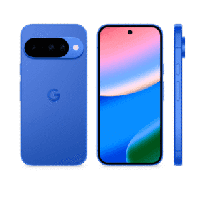 Google Pixel smartphone blue color front back and side view with AMOLED display