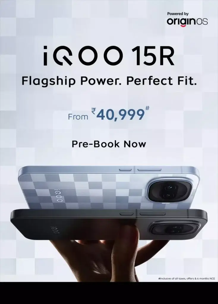 iQOO 15R price in India starting ₹40,999 flagship smartphone design and pre-booking details