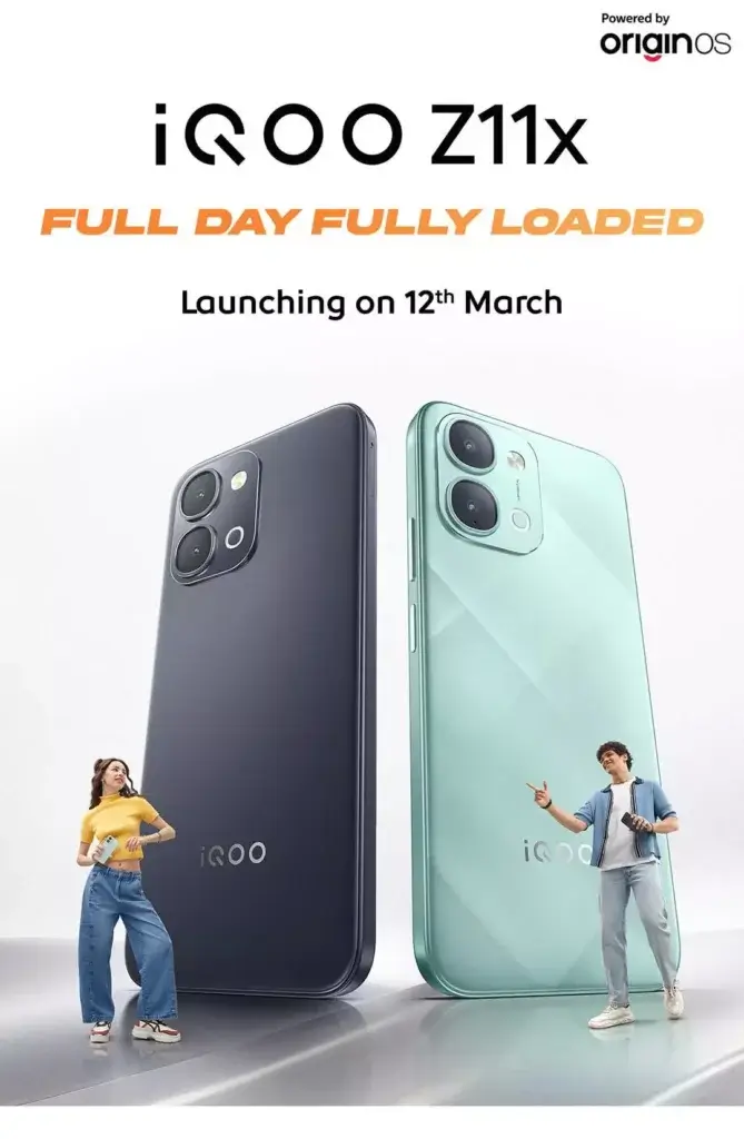 iQOO Z11x smartphone design and colors launching in India with OriginOS