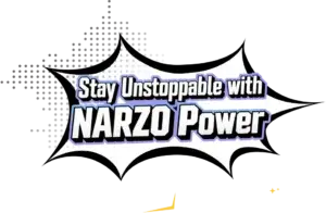 Realme Narzo Power 5G promotional poster with unstoppable performance slogan