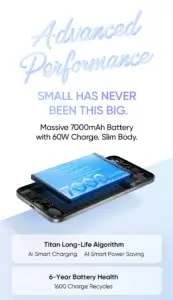 Realme 16 5G battery 7000mAh with 60W fast charging and long life performance features