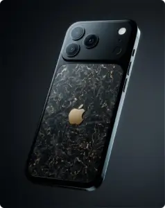 Caviar iPhone 17 Pro gold edition with luxury marble finish and gold Apple logo