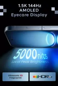 iQOO 15R 1.5K 144Hz AMOLED display with 5000 nits brightness and HDR10+ support